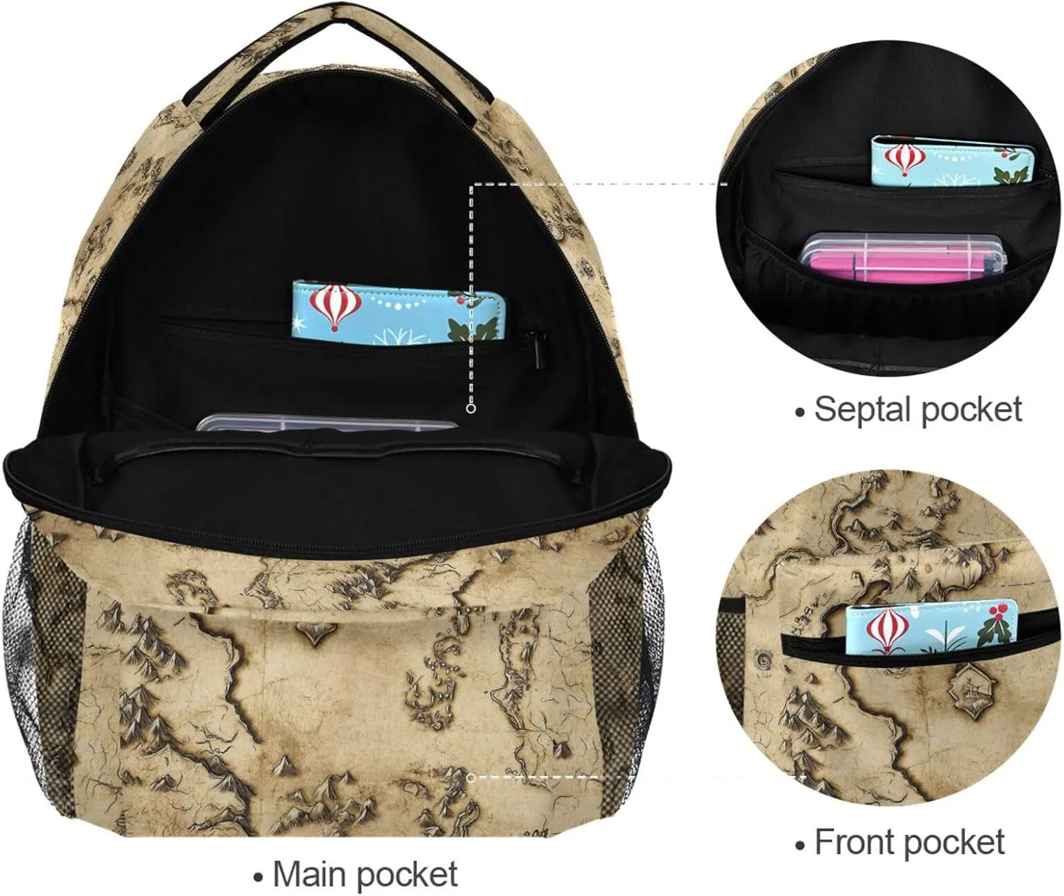 Fun Backpack for Men Women Fashion Personal Backpack with Chest Strap for Travel Trip Vintage Game Map