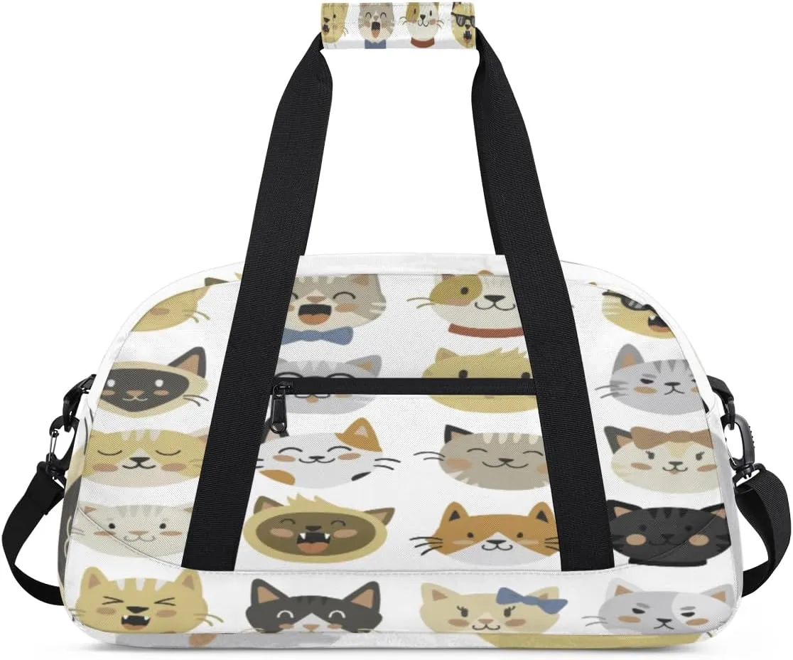 Funny Cats Gym Duffel Bag for Men Women Animal Cat Sports Tote Bag with Adjustable Shoulder Strap for Dance Gymnastics Traveling Outdoor Camping Overnight Stay