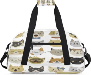 Funny Cats Gym Duffel Bag for Men Women Animal Cat Sports Tote Bag with Adjustable Shoulder Strap for Dance Gymnastics Traveling Outdoor Camping Overnight Stay
