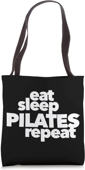 Funny eat sleep pilates repeat health stretch gym yoga Tote Bag