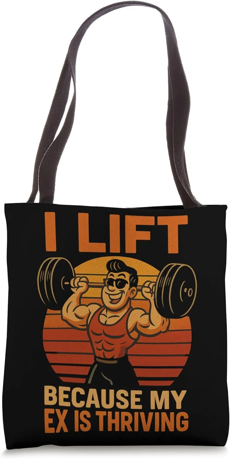 Funny Gym Motivation for Men Retro Style Powerlifting Tote Bag