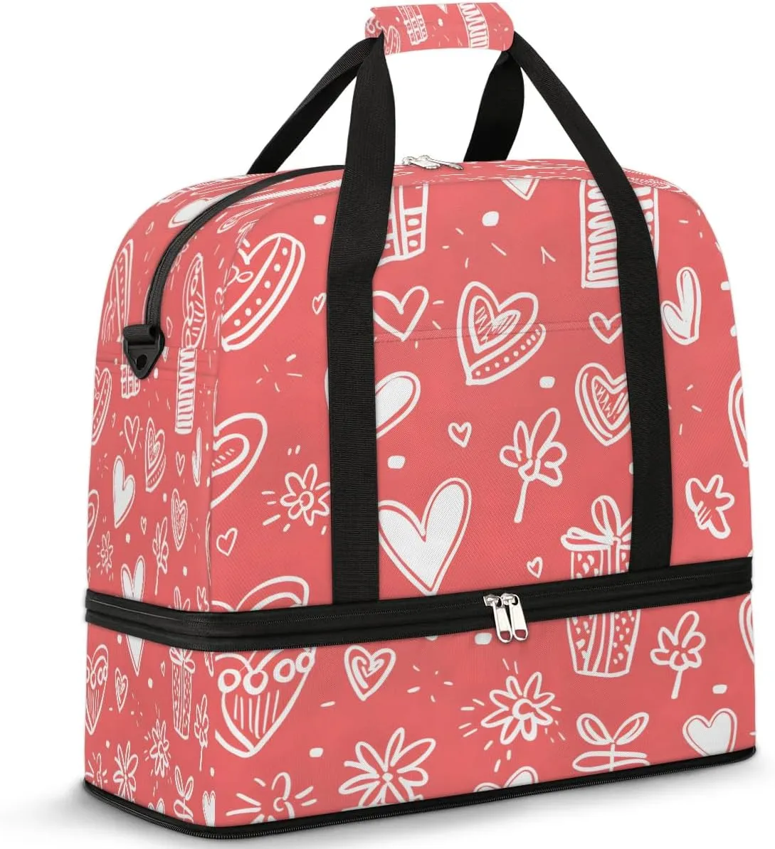 Funny Love Sketches Travel Duffel Bag, Travel Essentials, Gym Bag for Women, Weekender Overnight Bag With Shoes Compartment, Carry On Bags for Airplanes