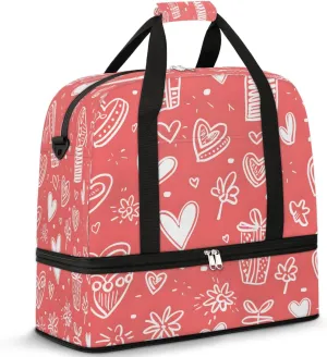 Funny Love Sketches Travel Duffel Bag, Travel Essentials, Gym Bag for Women, Weekender Overnight Bag With Shoes Compartment, Carry On Bags for Airplanes
