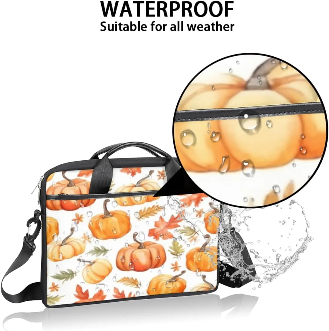 Funny Pumpkin Maple Leave Lightweight Laptop Bag Case 13-15 Inch Computer Briefcase Bag for Women Men Notebook Shoulder Bag