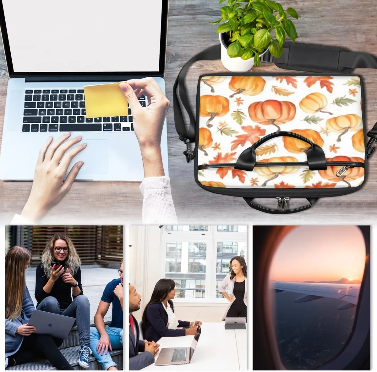 Funny Pumpkin Maple Leave Lightweight Laptop Bag Case 13-15 Inch Computer Briefcase Bag for Women Men Notebook Shoulder Bag