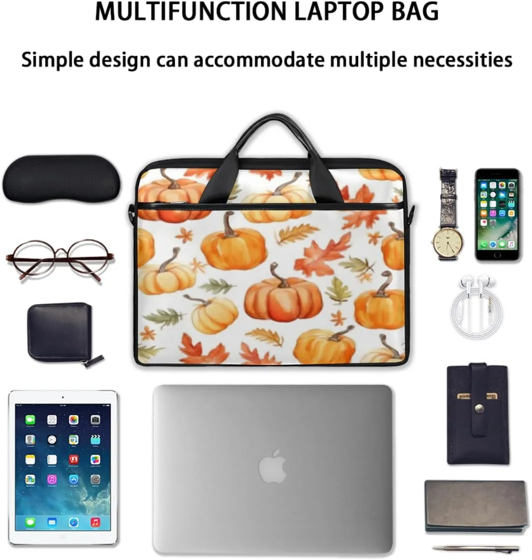 Funny Pumpkin Maple Leave Lightweight Laptop Bag Case 13-15 Inch Computer Briefcase Bag for Women Men Notebook Shoulder Bag