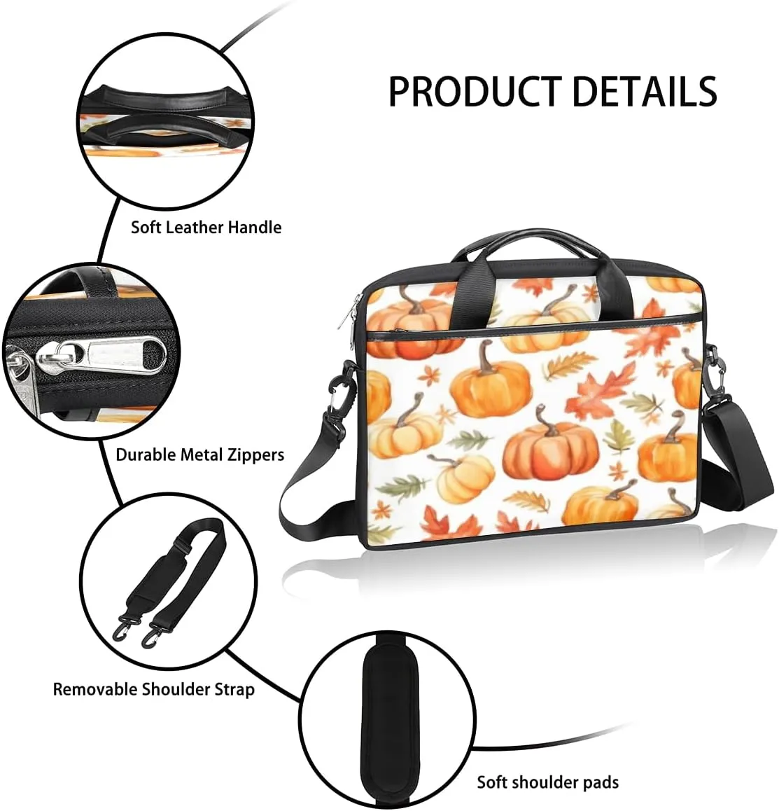 Funny Pumpkin Maple Leave Lightweight Laptop Bag Case 13-15 Inch Computer Briefcase Bag for Women Men Notebook Shoulder Bag