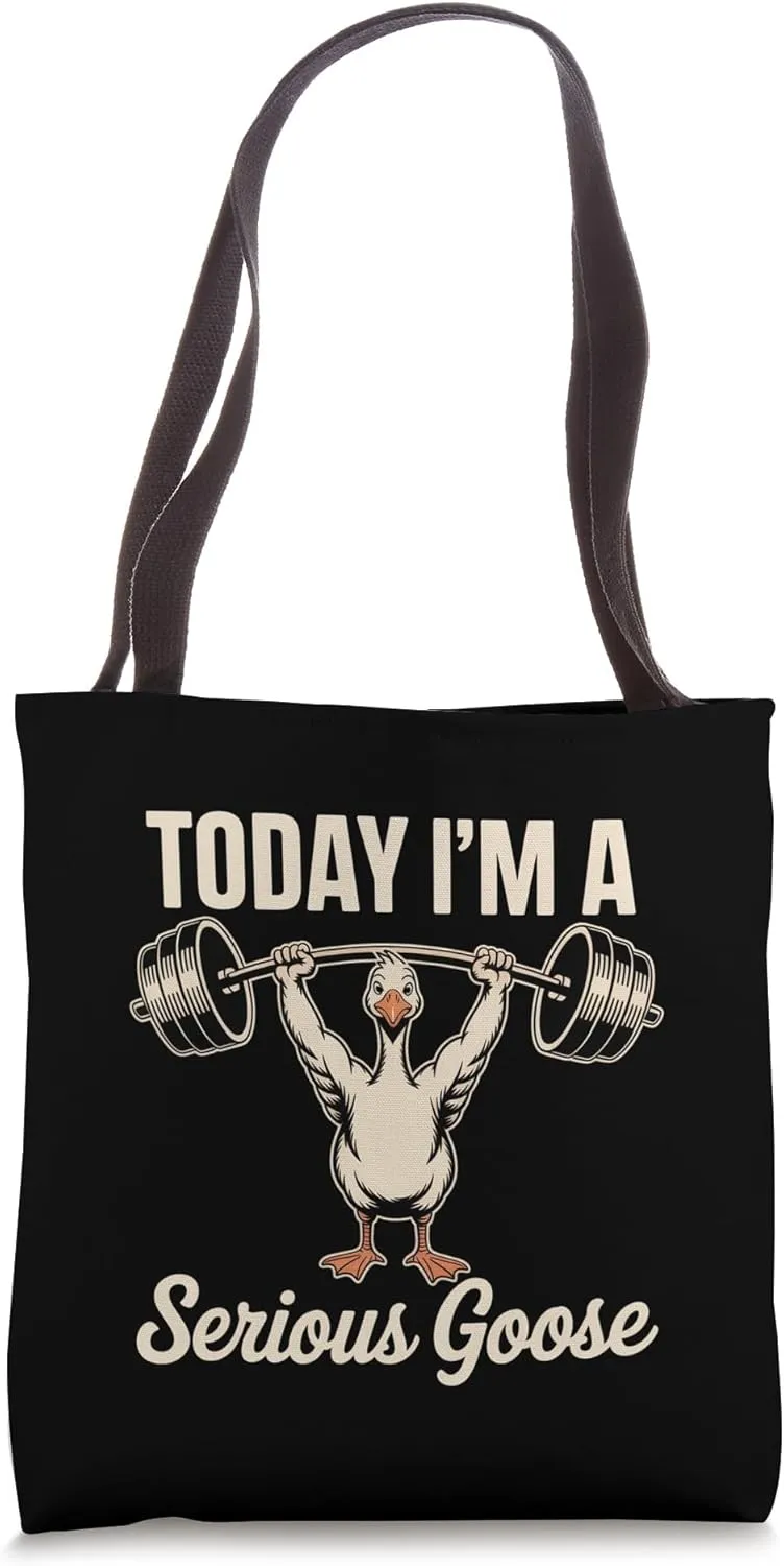 Funny Weightlifting Goose Gym Humor Workout Tote Bag