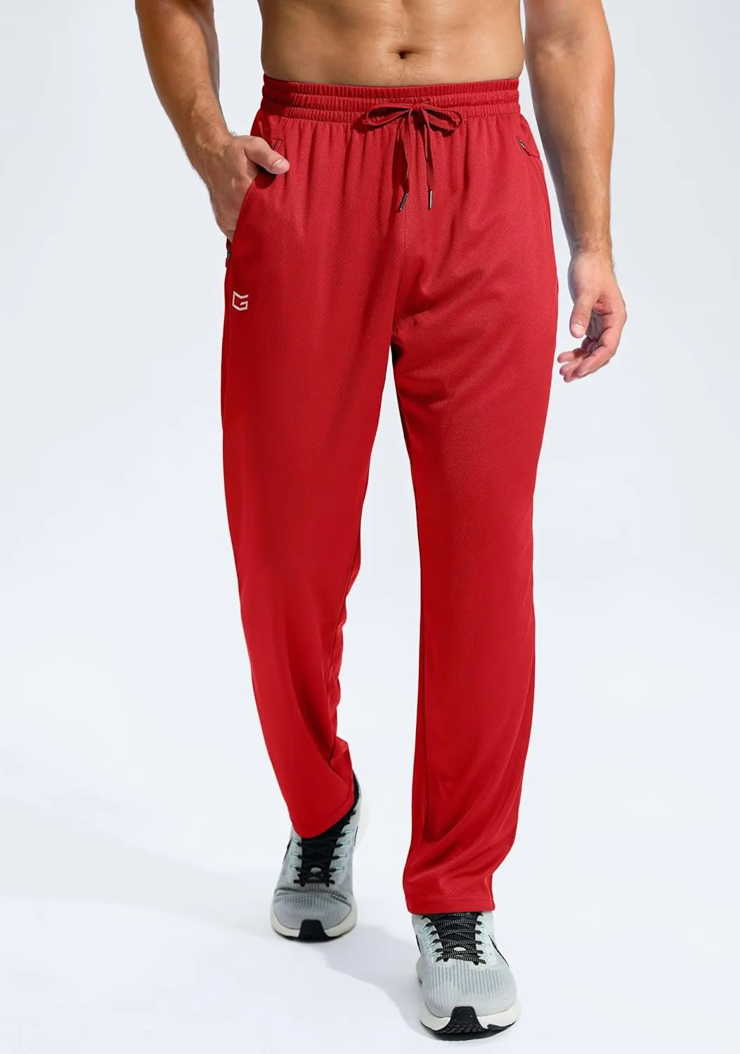 G Gradual Men's Sweatpants with Zipper Pockets Lightweight Mesh Athletic Pants for Men Open Bottom Workout Gym Running