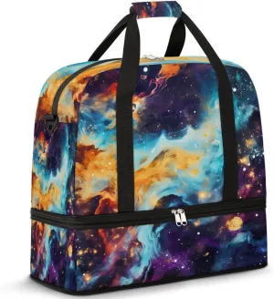 Galaxy Universe Travel Duffel Bag for Women Men, Galaxy Nebula Sports Gym Bag with Shoes Compartment Foldable Overnight Bag Weekender Tote Workout Carry On Luggage Bag