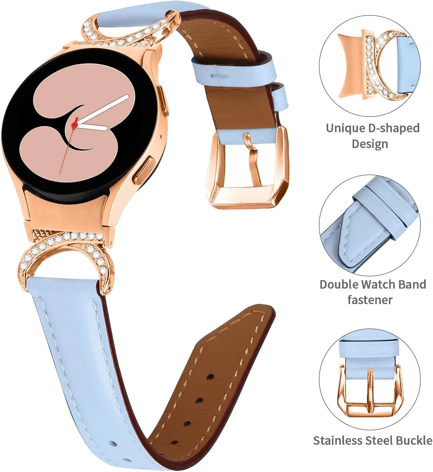 Galaxy Watch 5 40 mm 44mm Leather Strap, 5.0"-7.8" Replacement Genuine Leather Band with Metal Buckle Wristband for Galaxy Watch 4 Classic 42mm 46mm/Watch 5 Pro 45mm