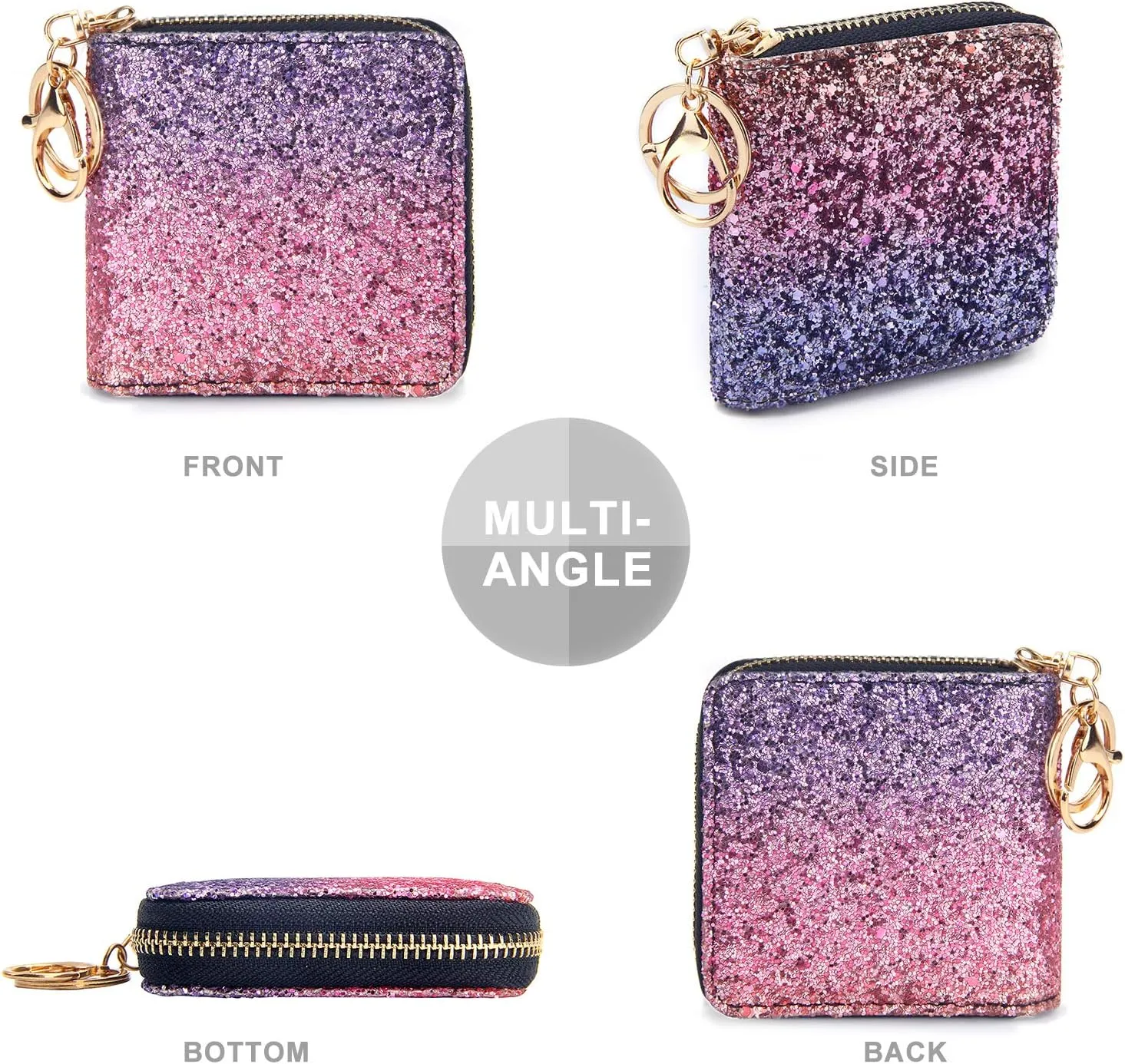 GEEAD Small Glitter Wallet for Women Girls Mini Coin Purse Pouches with Key Ring