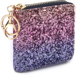 GEEAD Small Glitter Wallet for Women Girls Mini Coin Purse Pouches with Key Ring