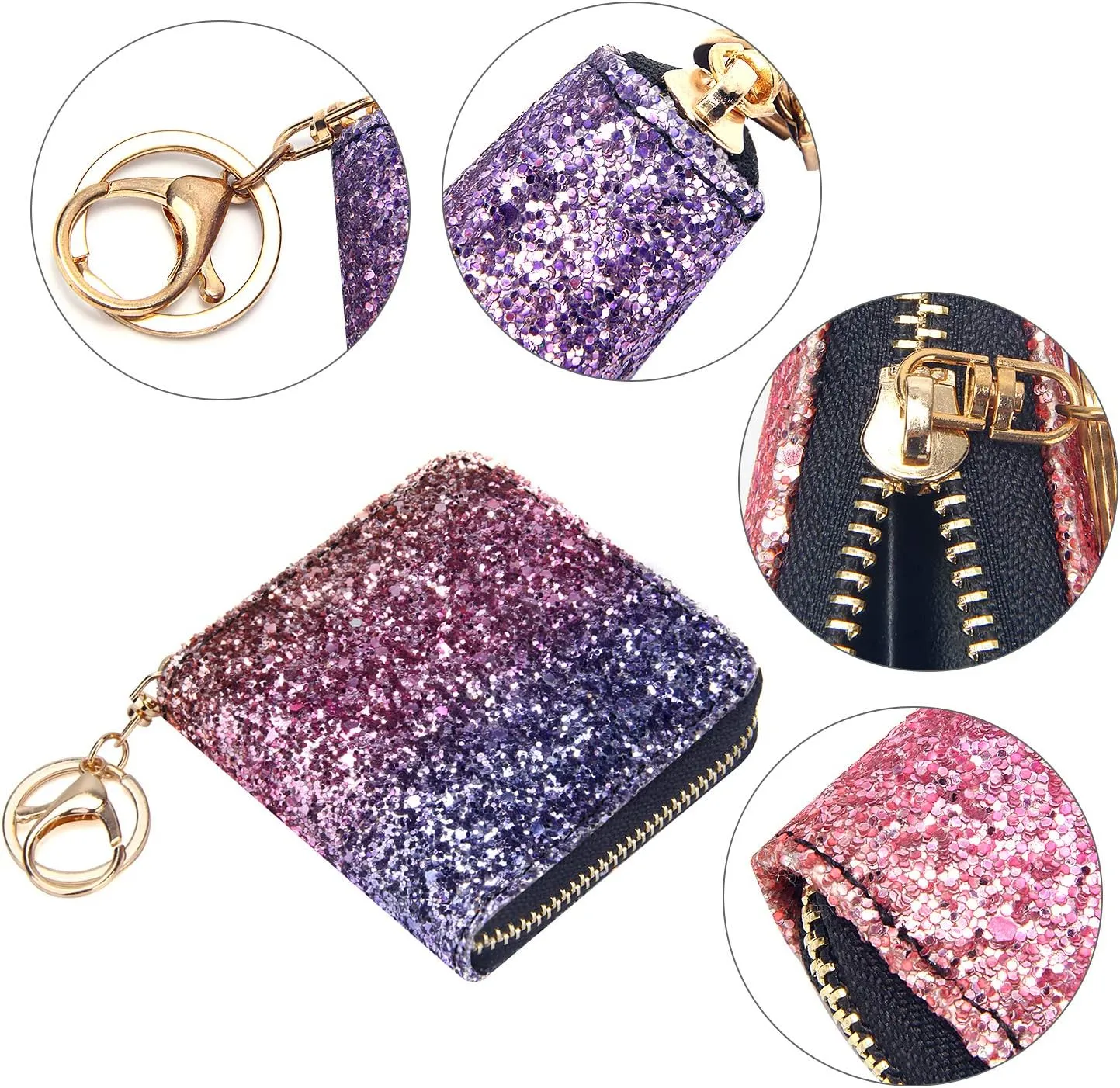 GEEAD Small Glitter Wallet for Women Girls Mini Coin Purse Pouches with Key Ring