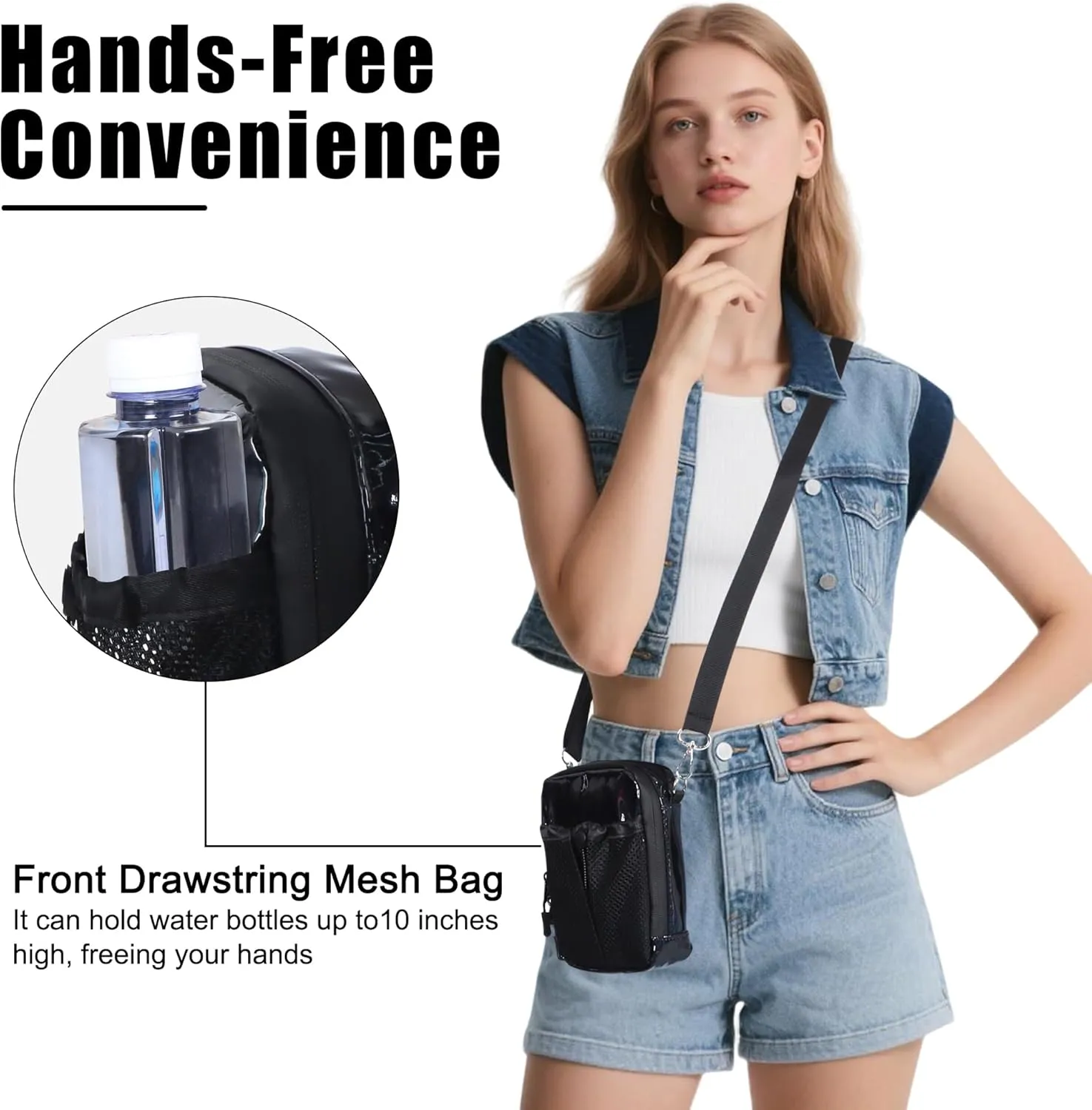 Geestock Small Crossbody Bag for Women Trendy, Holographic Mini Messenger Bag Shoulder Phone Purse with Water Bottle Pocket