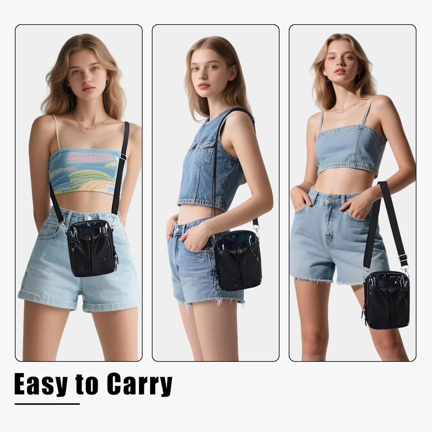 Geestock Small Crossbody Bag for Women Trendy, Holographic Mini Messenger Bag Shoulder Phone Purse with Water Bottle Pocket
