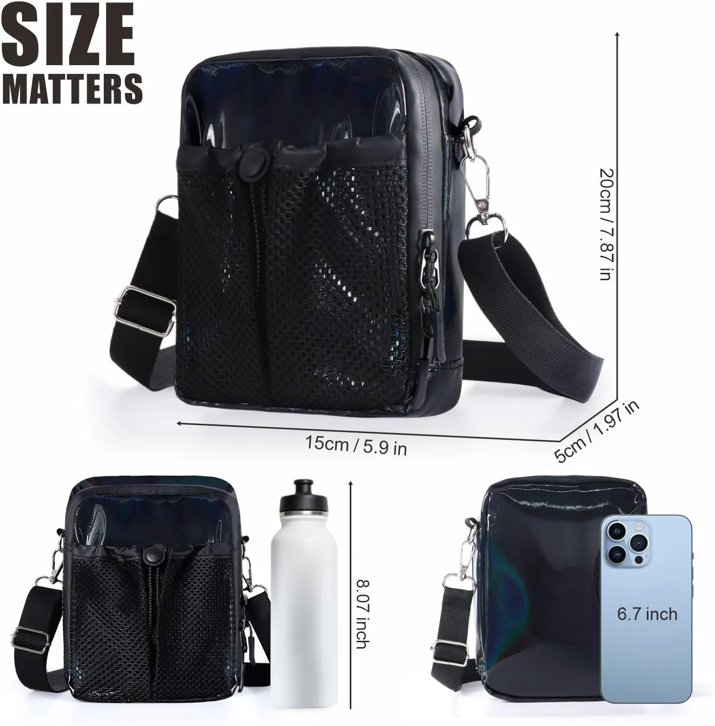 Geestock Small Crossbody Bag for Women Trendy, Holographic Mini Messenger Bag Shoulder Phone Purse with Water Bottle Pocket