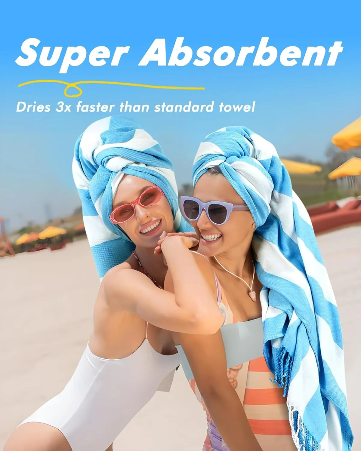 Genovega 2 PacksOversized Turkish Beach Towels 74"x38" Thin Quick Dry Sand Free Pool Swim Bathing Towel Extra Large Blanket Adult Travel Essentials Accessories Summer Vacation Blue Green Stripe