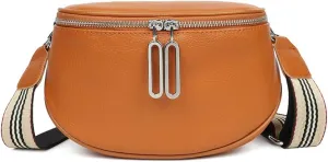 Genuine Leather Crossbody Fanny Packs for Women Fashion Belt Bag Chest Purses Casual Sling Waist Bag with Zipper Closure (Brown)