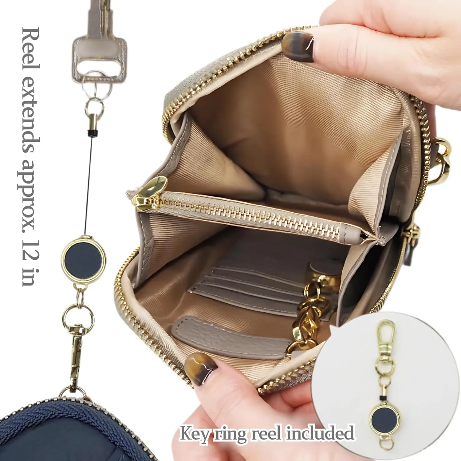 Genuine Leather Small Crossbody Phone Zipper Wallet with Replacement Adjustable Wide Strap & Key Ring, Card Slots Purse