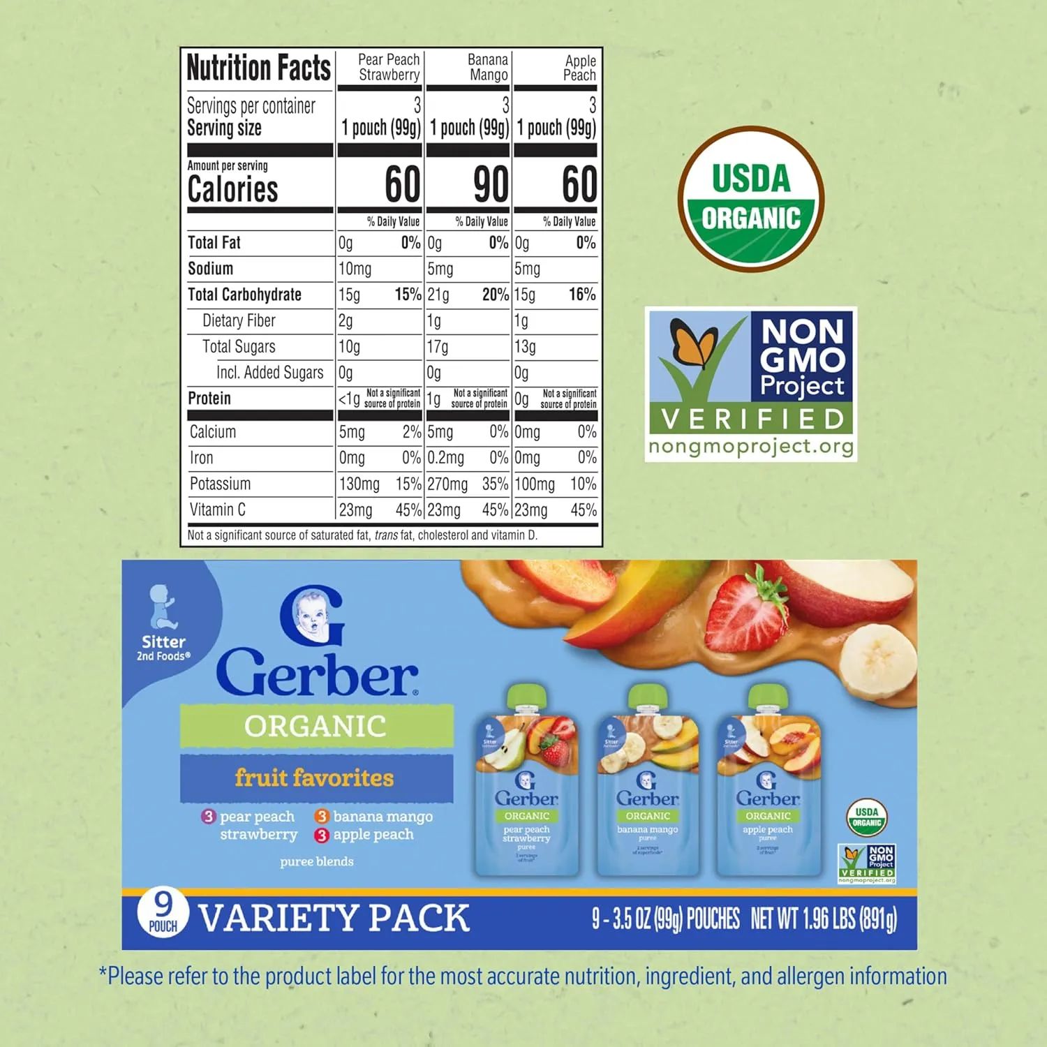 Gerber Organic Pouches Value Pack, 3.5 oz Pouch (9 Pack)
