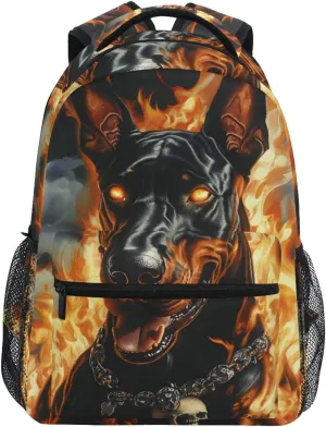 German Shepherd Dog Fire Backpack 3rd 4th 5th Grade School Bookbag Travel Laptop Daypack Bag Purse for Boys Girls Teens