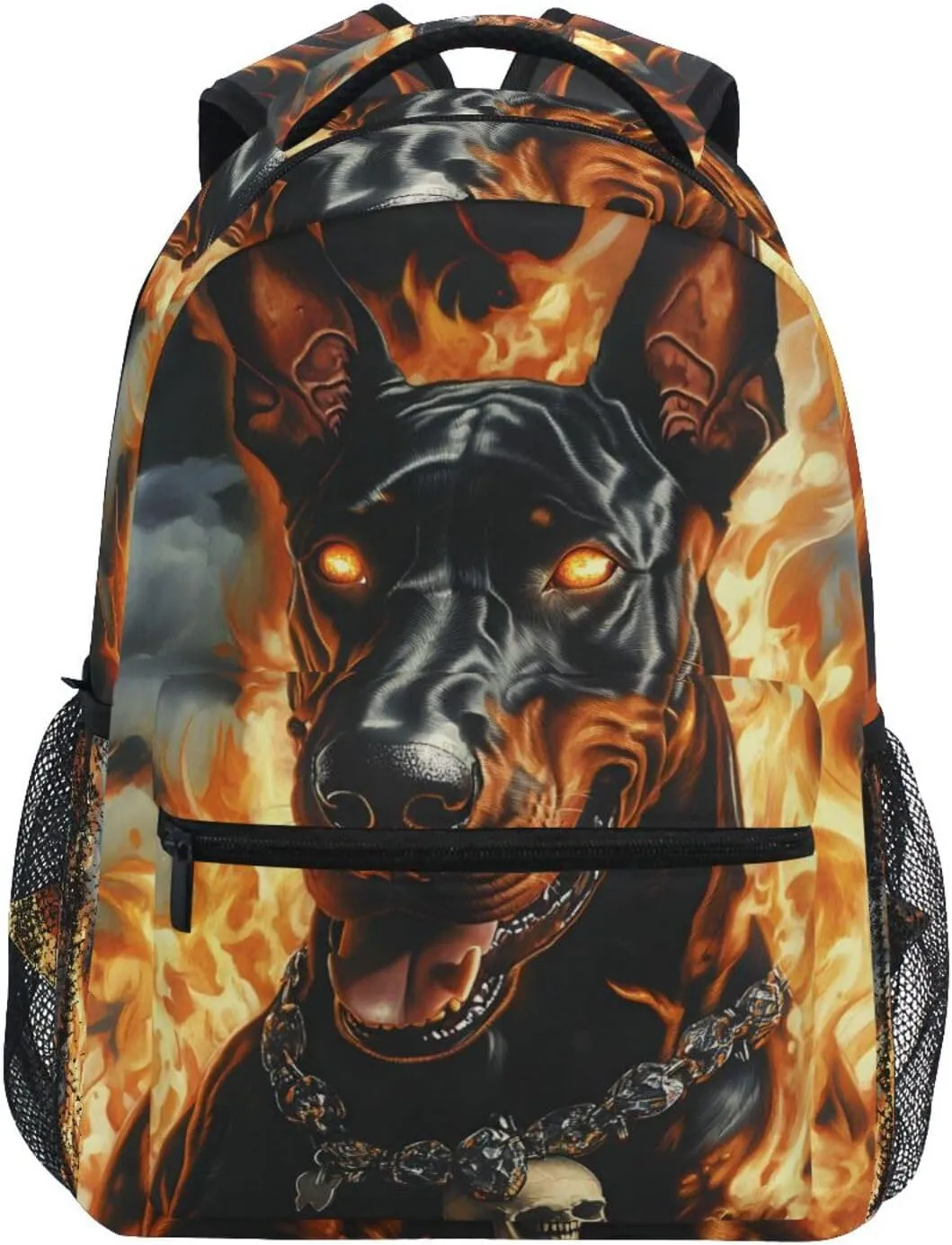 German Shepherd Dog Fire Backpack 3rd 4th 5th Grade School Bookbag Travel Laptop Daypack Bag Purse for Boys Girls Teens