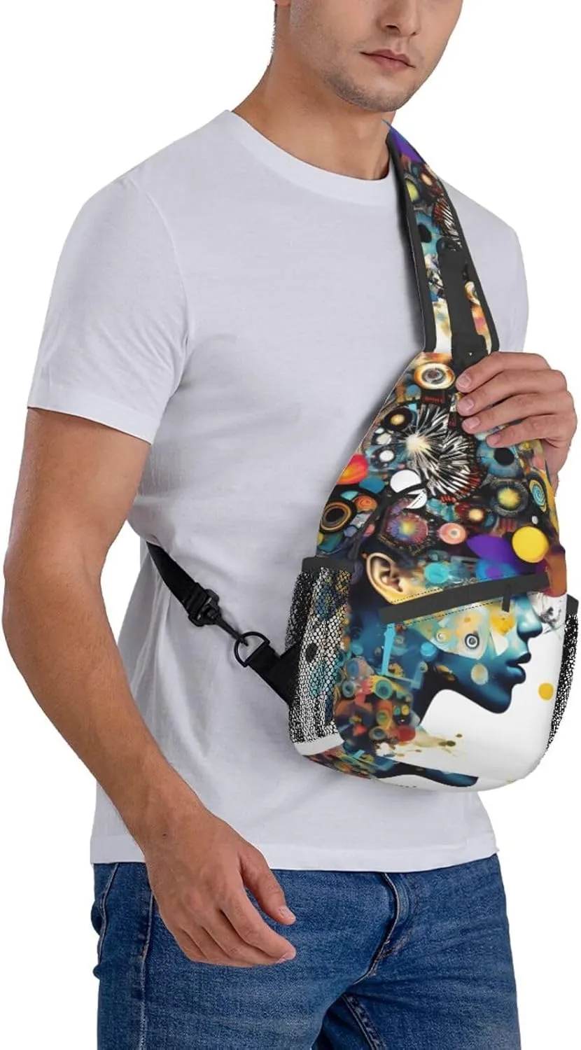 GeRRiT Artificial Intelligence Brain Print Small Backpack Sling Bag For Women Men, Chest Bag Daypack Crossbody For Travel Sport, SB-122