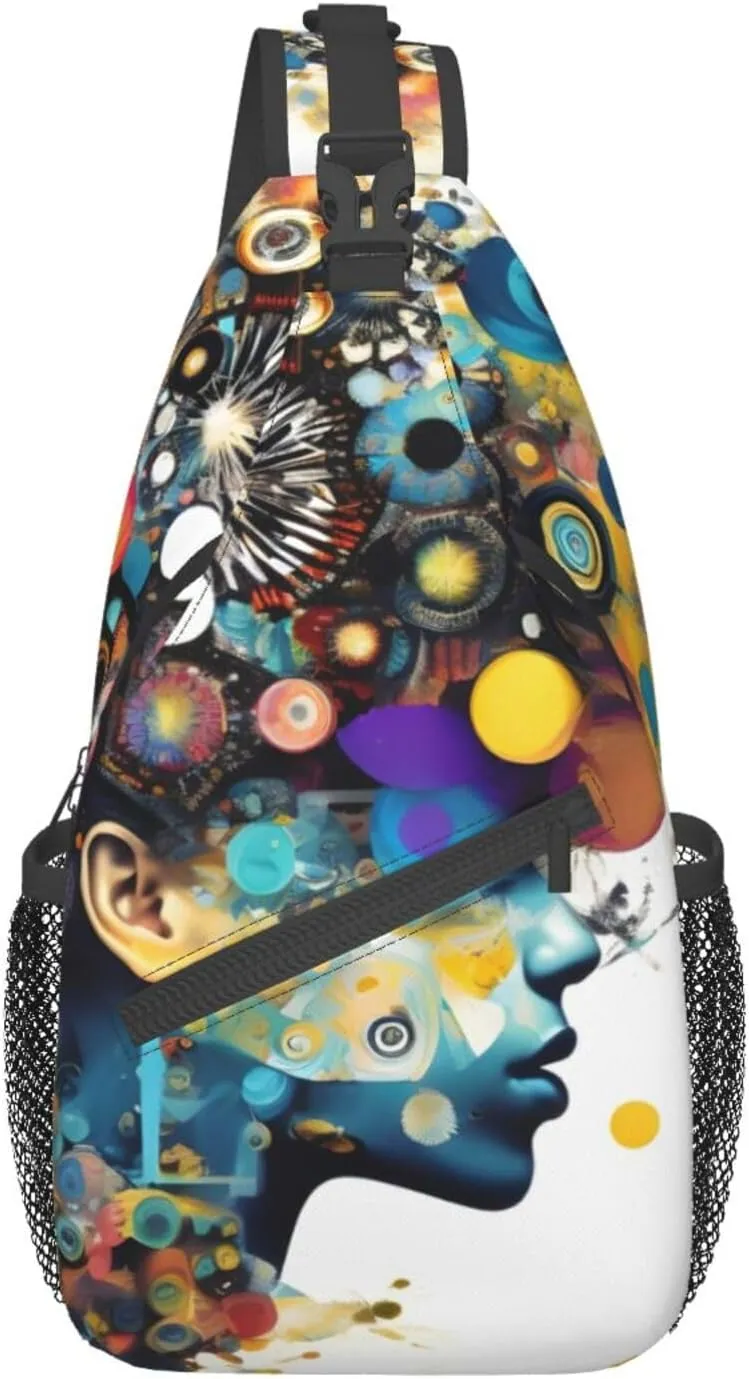 GeRRiT Artificial Intelligence Brain Print Small Backpack Sling Bag For Women Men, Chest Bag Daypack Crossbody For Travel Sport, SB-122