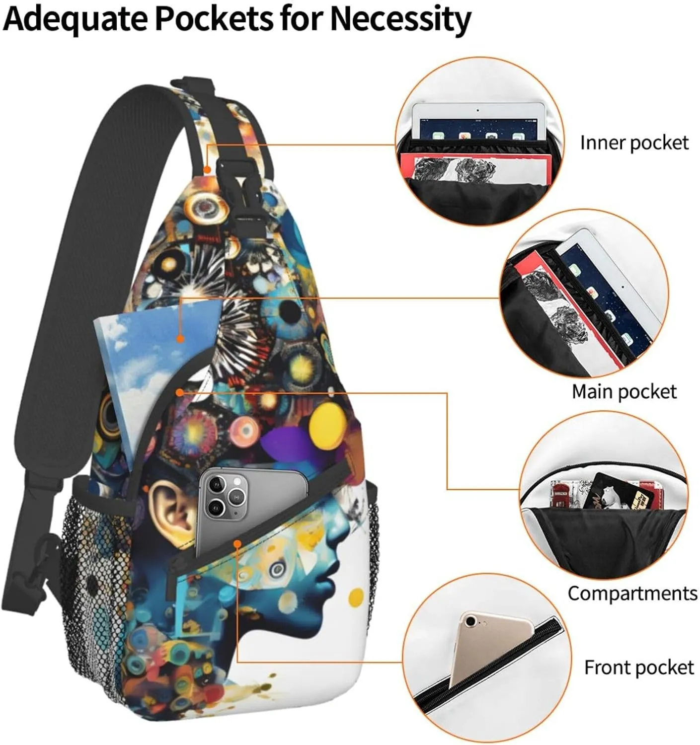 GeRRiT Artificial Intelligence Brain Print Small Backpack Sling Bag For Women Men, Chest Bag Daypack Crossbody For Travel Sport, SB-122