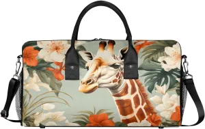 Giraffe Travel Duffle Bag for Women Men Foldable Waterproof Weekender Bag Carry on Tote for Overnight Sports Gym Jungle Safari Animals Flowers