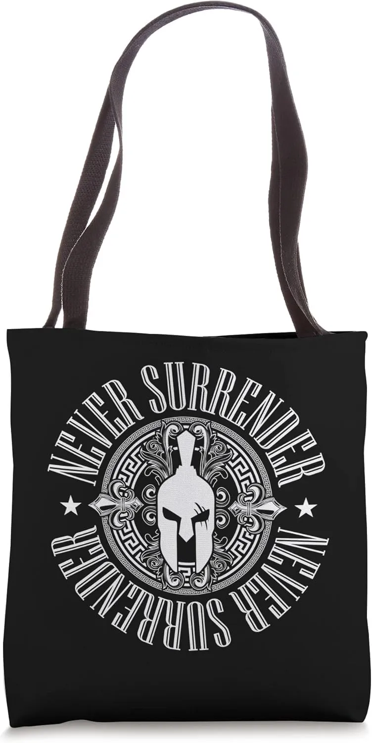 Gladiator Never Surrender | Workout Gym Greek Spartan Quote Tote Bag