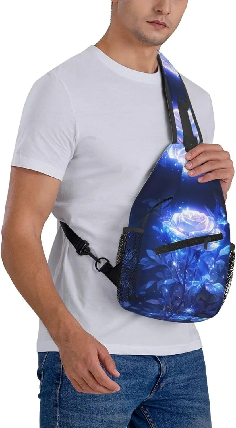Glowing Blue Rose Outdoor Crossbody Shoulder Bag For Unisex Young Adult Hiking Bicycling