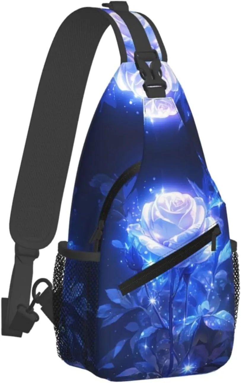 Glowing Blue Rose Outdoor Crossbody Shoulder Bag For Unisex Young Adult Hiking Bicycling