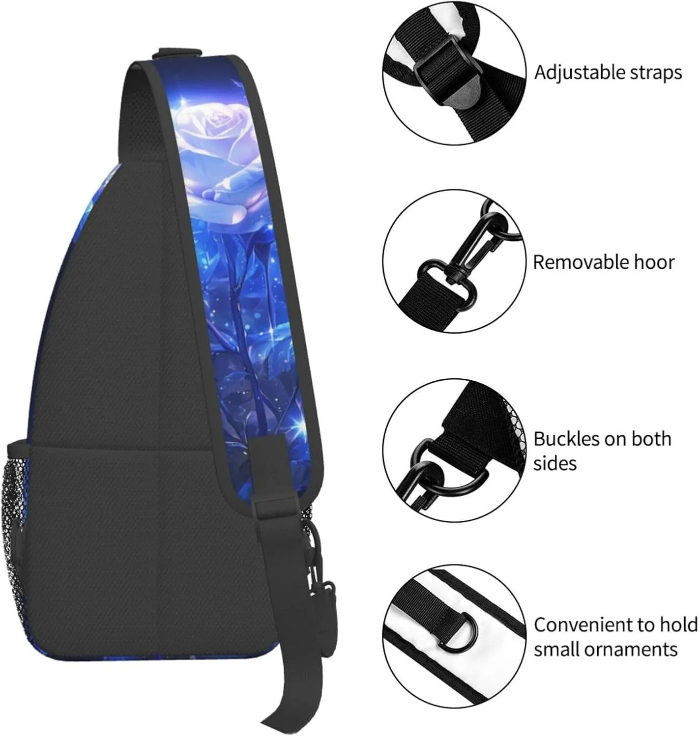 Glowing Blue Rose Outdoor Crossbody Shoulder Bag For Unisex Young Adult Hiking Bicycling