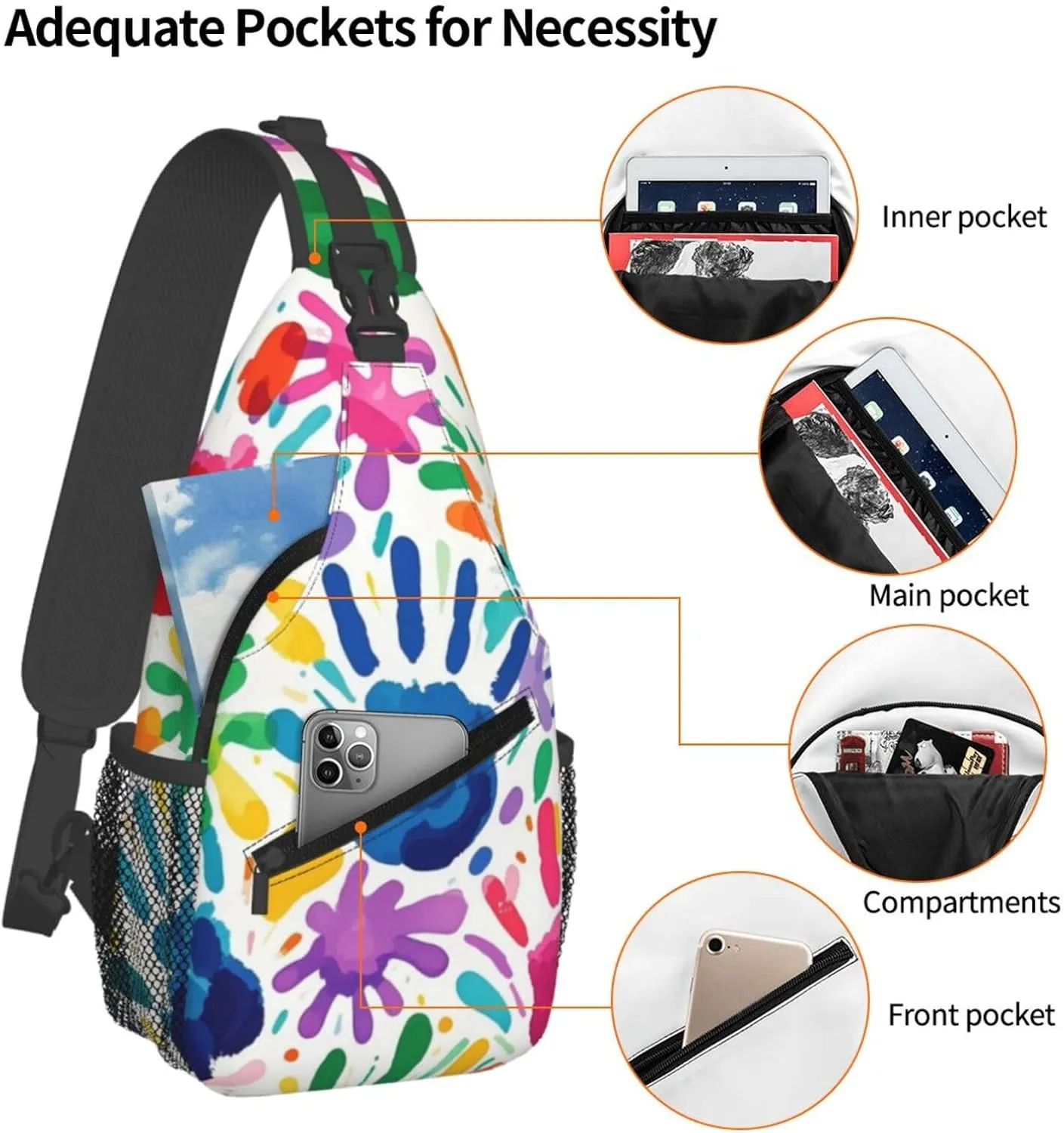 Gold Handprint Starry Sky Crossbody Bags Cross Chest Bag Adjustable Sling Backpack for Women Men