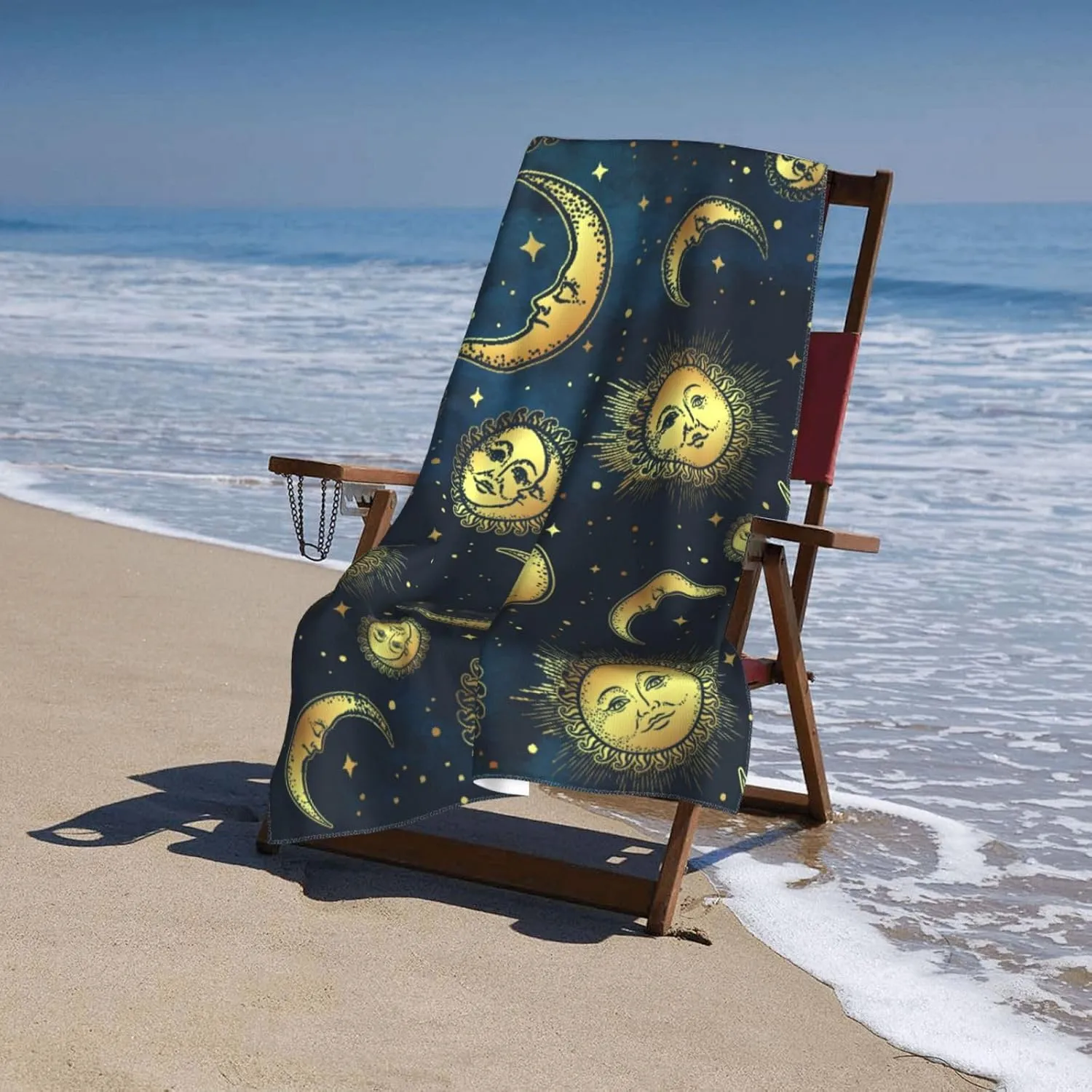 Gold Moon Sun Star Beach Towel Quick Dry Microfiber Bath Towels for Bathroom Soft Sand Free Beach Towels Summer Essentials Travel Swimming Decor Gifts for Women Men