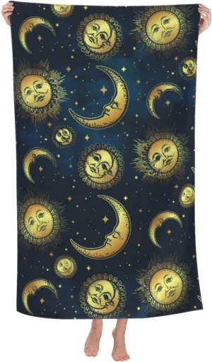Gold Moon Sun Star Beach Towel Quick Dry Microfiber Bath Towels for Bathroom Soft Sand Free Beach Towels Summer Essentials Travel Swimming Decor Gifts for Women Men
