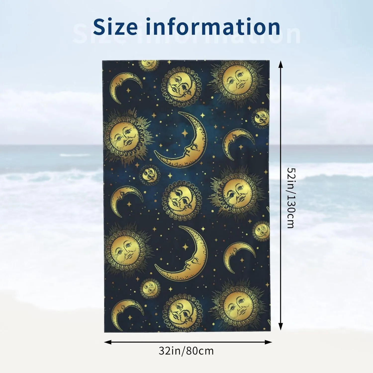 Gold Moon Sun Star Beach Towel Quick Dry Microfiber Bath Towels for Bathroom Soft Sand Free Beach Towels Summer Essentials Travel Swimming Decor Gifts for Women Men