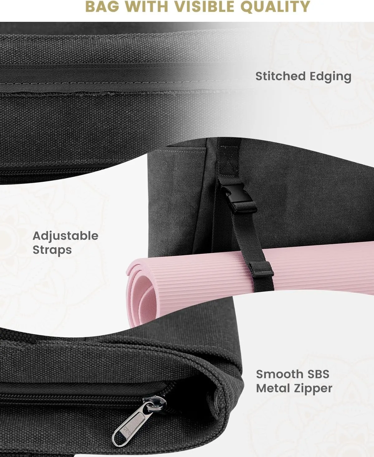 Gonex Yoga Mat Bag, Yoga Gym Bag Tote Bag with Multi Pockets For Women Men, Canvas Yoga Mat Carrier Take in Out Mat Easily For Pilates Travel Workout Office