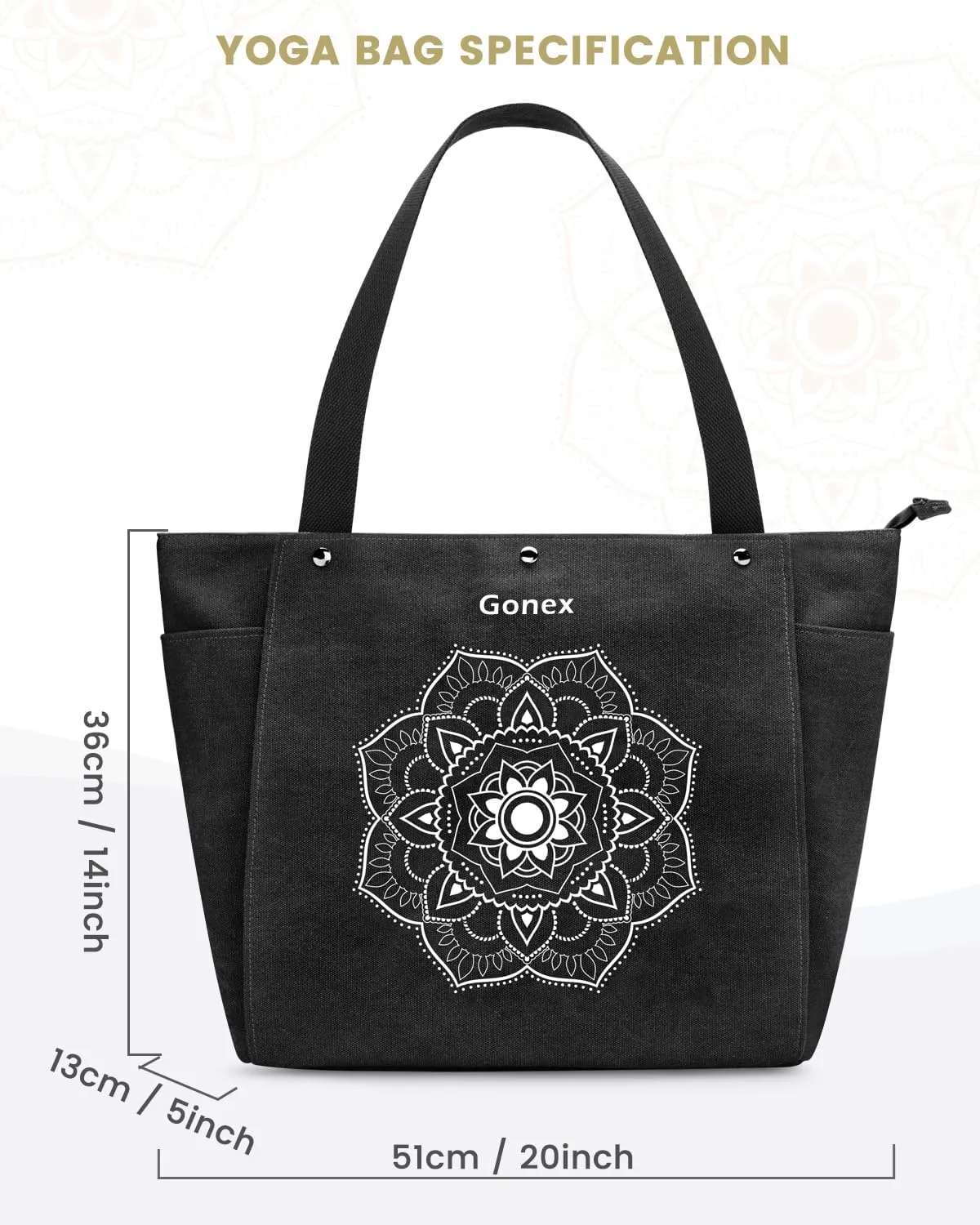Gonex Yoga Mat Bag, Yoga Gym Bag Tote Bag with Multi Pockets For Women Men, Canvas Yoga Mat Carrier Take in Out Mat Easily For Pilates Travel Workout Office