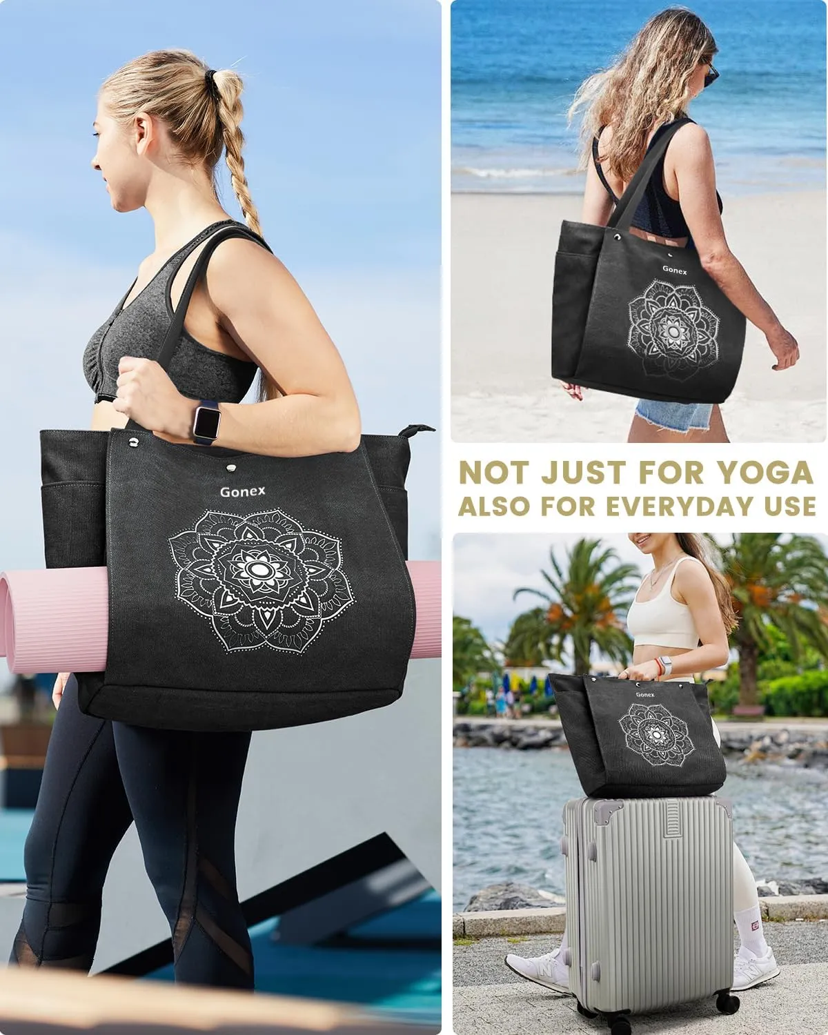 Gonex Yoga Mat Bag, Yoga Gym Bag Tote Bag with Multi Pockets For Women Men, Canvas Yoga Mat Carrier Take in Out Mat Easily For Pilates Travel Workout Office