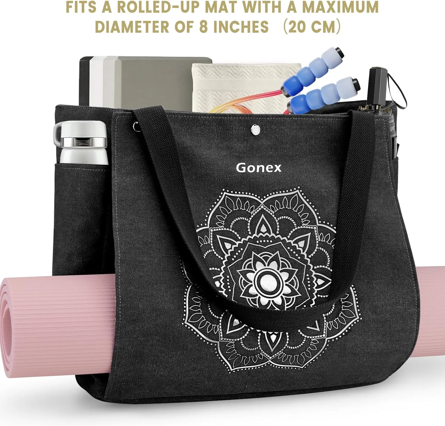 Gonex Yoga Mat Bag, Yoga Gym Bag Tote Bag with Multi Pockets For Women Men, Canvas Yoga Mat Carrier Take in Out Mat Easily For Pilates Travel Workout Office