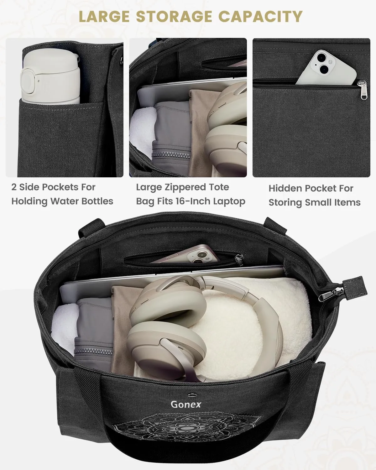 Gonex Yoga Mat Bag, Yoga Gym Bag Tote Bag with Multi Pockets For Women Men, Canvas Yoga Mat Carrier Take in Out Mat Easily For Pilates Travel Workout Office