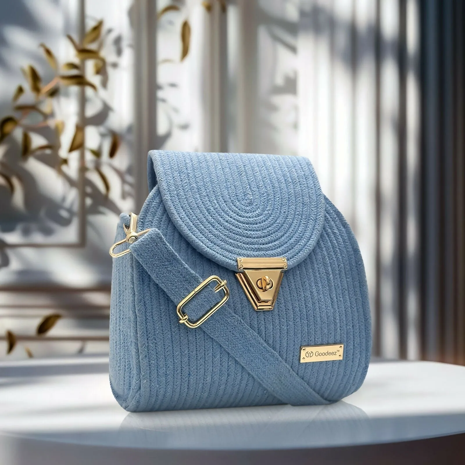 Goodeez Artistic Sky Blue Handcrafted Crossbody Sling Bag for Women