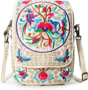 Goodhan Vintage Women Mini Crossbody Bag Cellphone Pouch Small Handbag Coin Purse Beige Purse