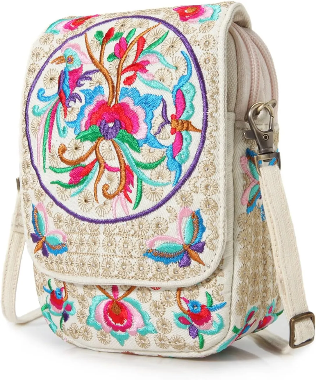 Goodhan Vintage Women Mini Crossbody Bag Cellphone Pouch Small Handbag Coin Purse Beige Purse