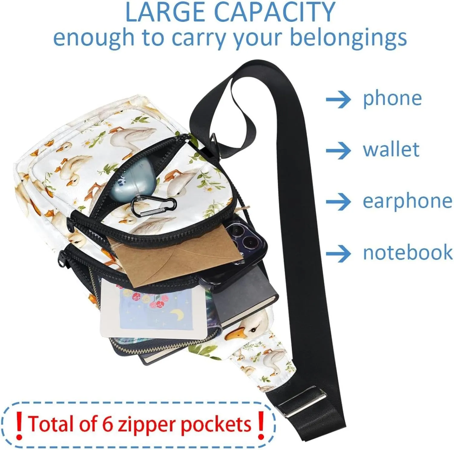 Goose Duck Sling Backpack, Adjustable Crossbody Shoulder Bag Travel Hiking Daypack
