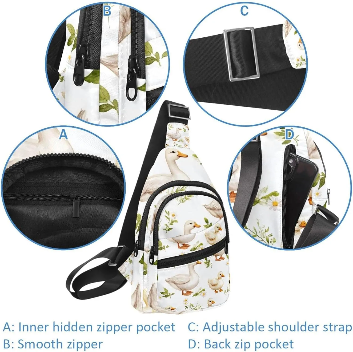 Goose Duck Sling Backpack, Adjustable Crossbody Shoulder Bag Travel Hiking Daypack