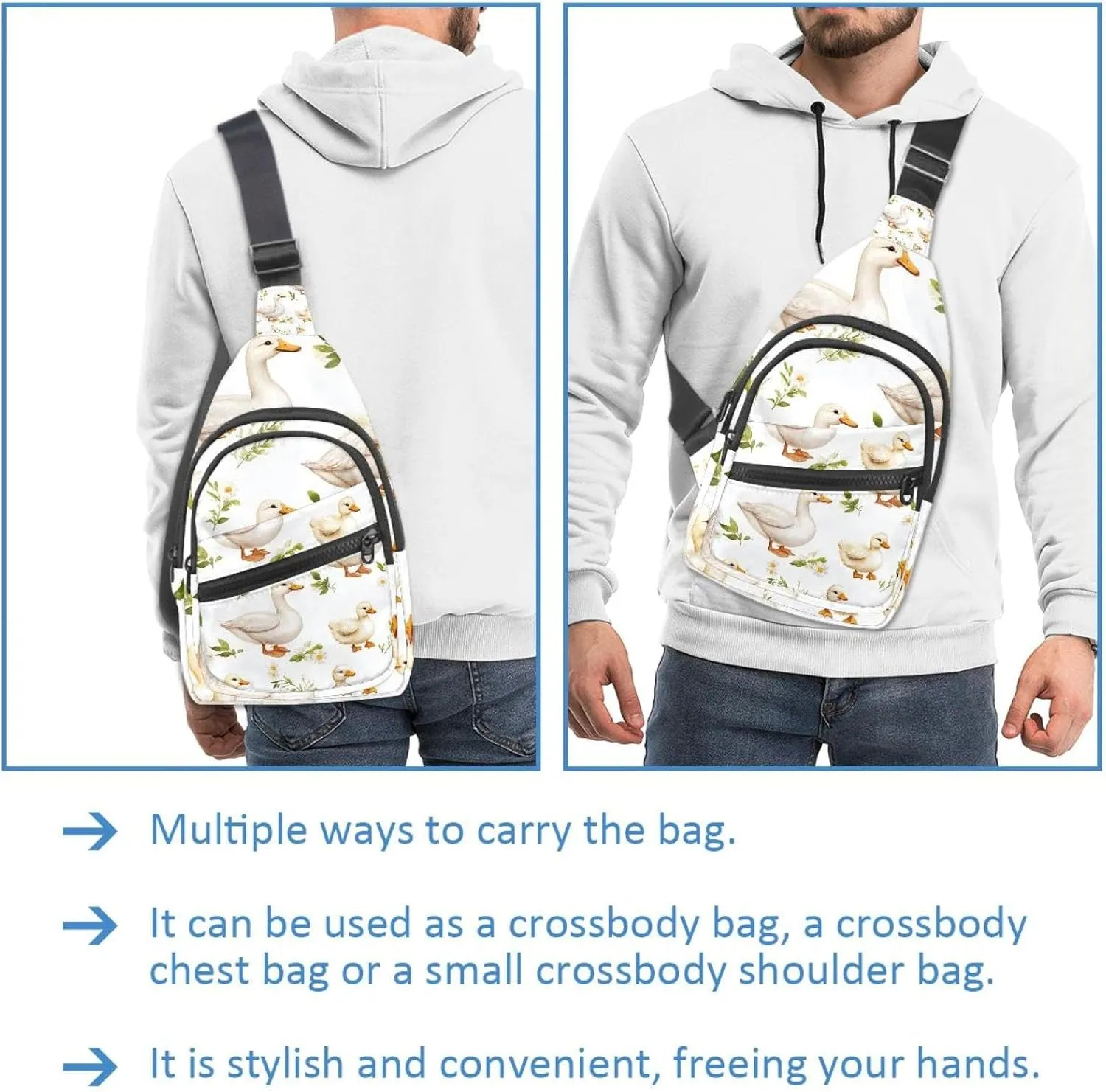 Goose Duck Sling Backpack, Adjustable Crossbody Shoulder Bag Travel Hiking Daypack